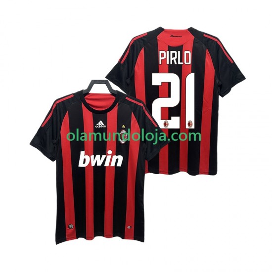 Camisola AC Milan RIRLO 21 2009 Retro Homem Equipamento Primeiro 2008 Manga Curta